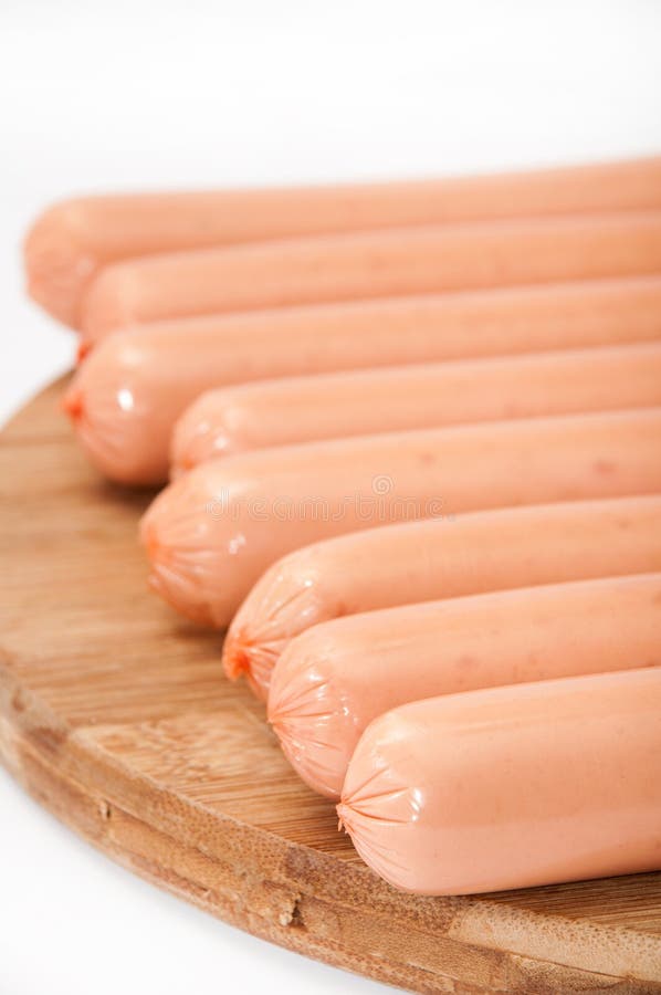 Raw Hot Dogs on a Wooden Board Stock Image Image of bratwurst