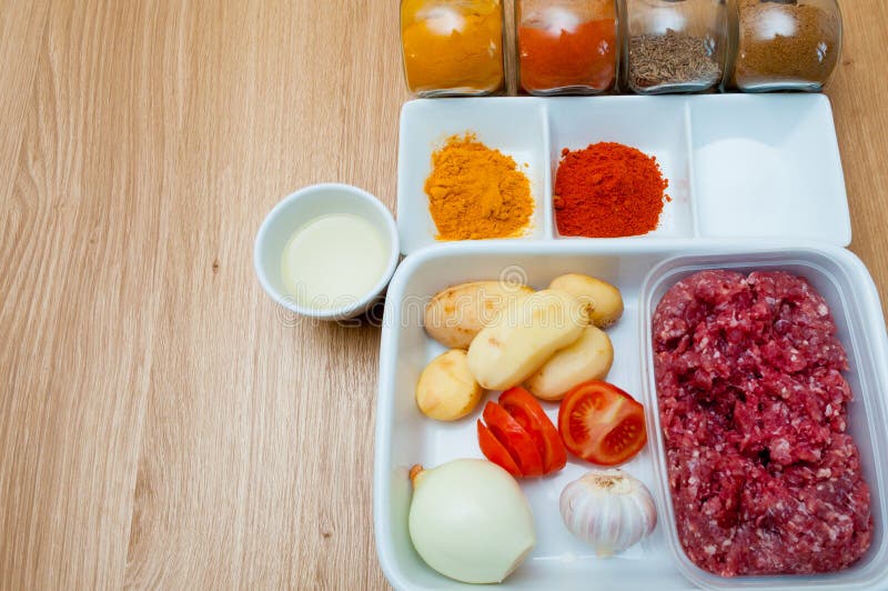 Raw Ingredients of an Indian Cuisine Minced Meat Stock Image Image