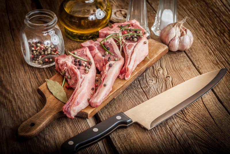 Raw lamb chop ready for frying.