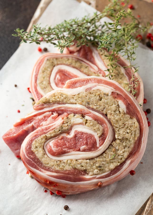Raw Lamb Stuffed Breast Filled with Bread Sage and Onion Stock Image