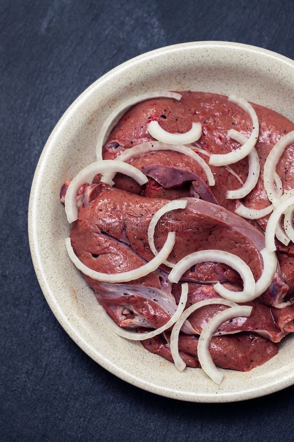Raw Liver with Onion in Dish Stock Image Image of food, delicious 131579221