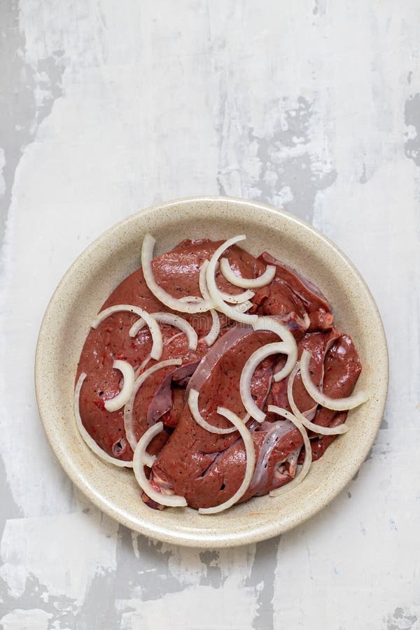 Raw Liver With Onion In Dish Stock Image Image of table, chicken 131579177