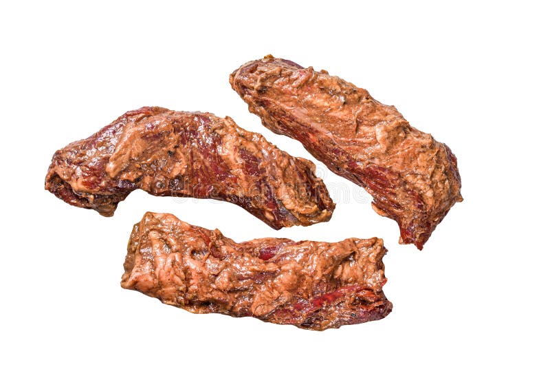 Raw and Marinated Brisket Steaks. Isolated on White Background. Stock