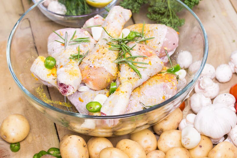 Raw Marinated Chicken with Fresh Vegetables Stock Photo Image of