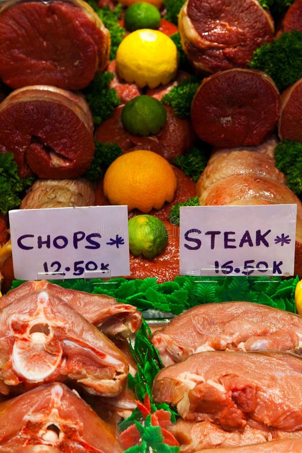 Raw Meat in a Butchers Shop Stock Image Image of market, price 22084019