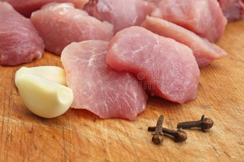 Raw meat with garlic