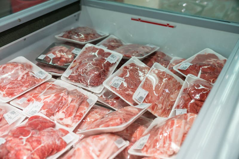 Raw Meat in Plastic Box in Supermarket Stock Photo - Image of butchery ...