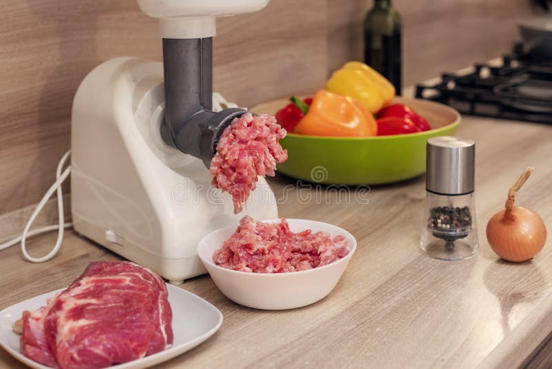 Raw Meat. the Process of Preparing Forcemeat by Means of a Meat Grinder