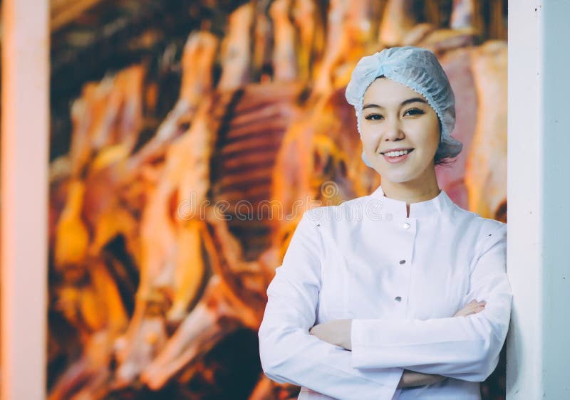 Raw Meat Production Factory Worker Stock Image Image of carcass, pork