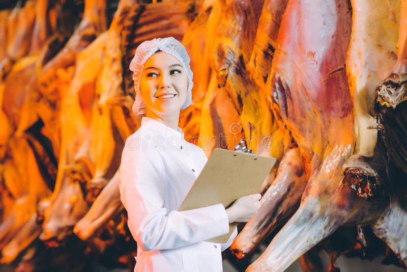 Raw Meat Production Factory Worker Stock Photo Image of butcher