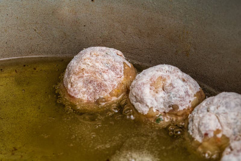 Raw Meatballs Coated in Flour Ready for Frying Stock Photo Image of