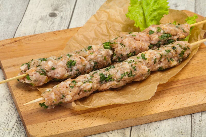 Raw Minced Pork Skewer Kebab for Grill Stock Photo Image of spices