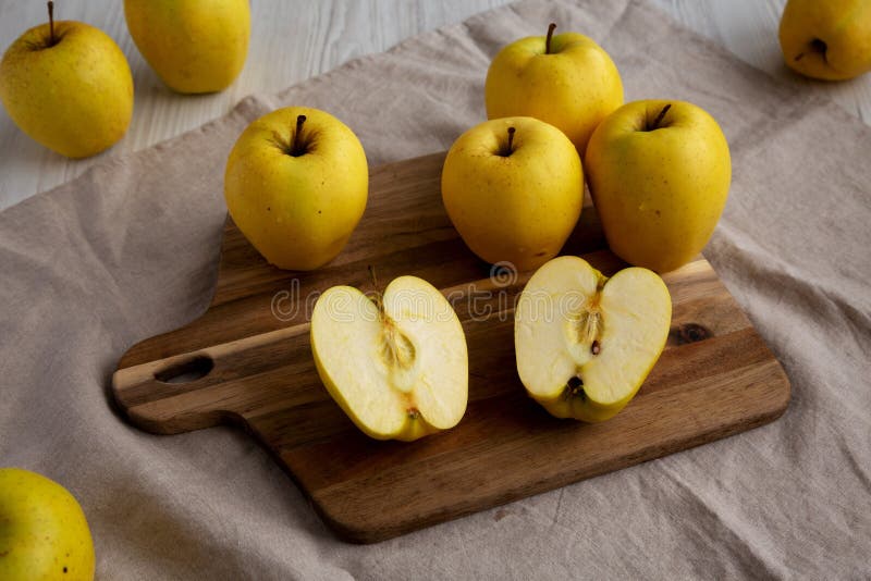 Raw Organic Golden Apples Ready To Eat, Side View Stock Photo Image of snack, apple 263897426