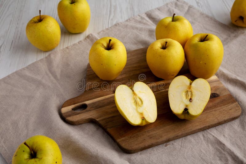 Raw Organic Golden Apples Ready To Eat, Side View Stock Photo Image of bright, board 263897434