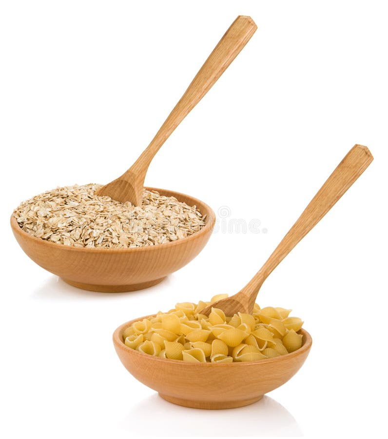 Raw pasta and oat cereals in plate