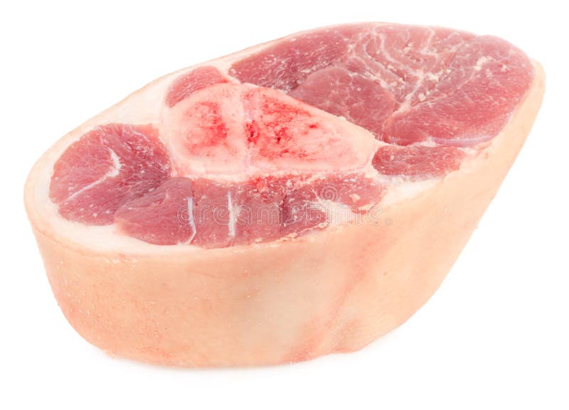 Raw Pork Knuckle on Plate with Fork and Knife Isolated Stock Photo