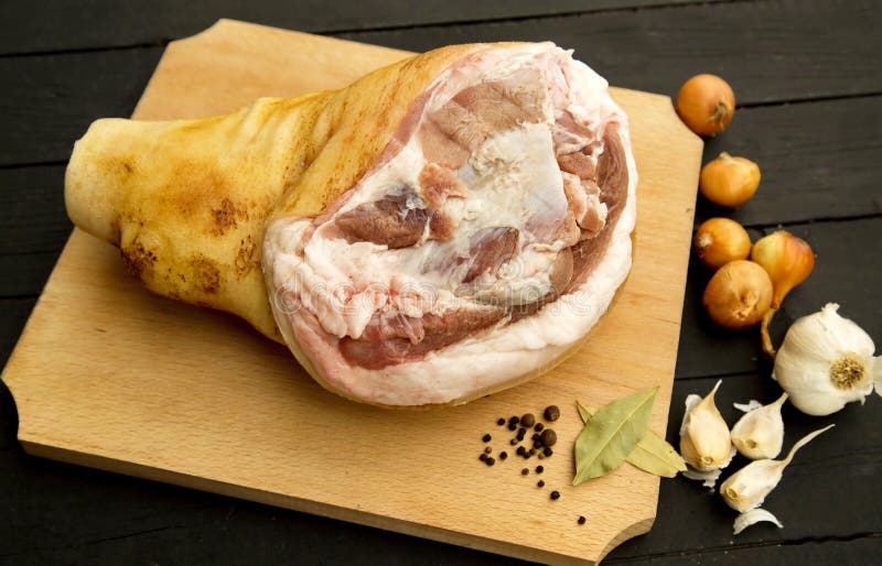 Raw pork knuckle stock photo. Image of ready, leaf, knuckle 47904908