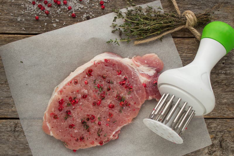 Raw Pork Steak with Pink Pepper and Sea Salt Stock Photo Image of