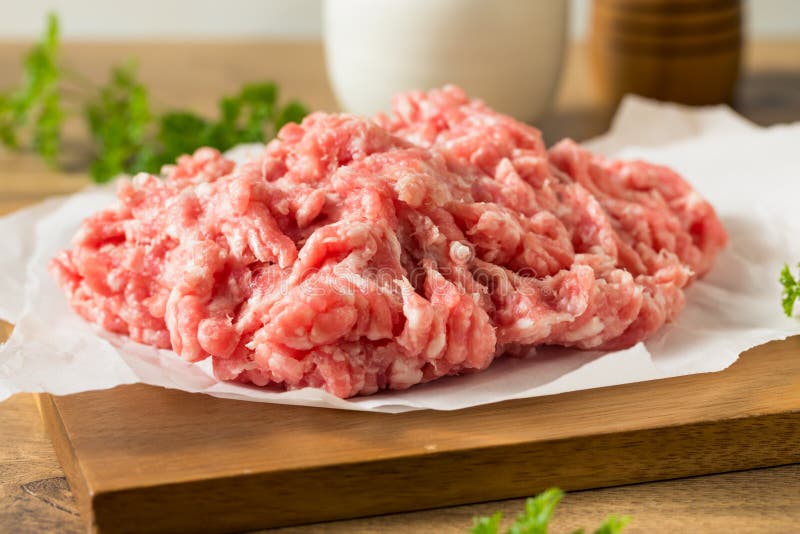 Raw Red Organic Ground Pork Stock Photo Image of beef, cuisine 165156616