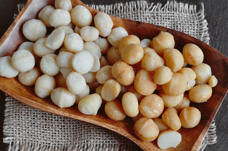 Raw and Roasted Macadamia Nuts. Stock Image Image of bowl, portion