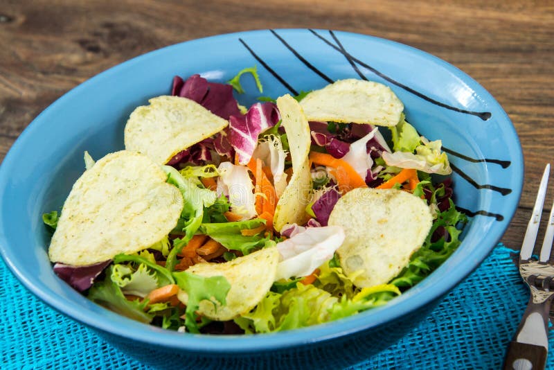 Raw Salad with Cheese Chips Stock Photo Image of avocado, basil 92682388