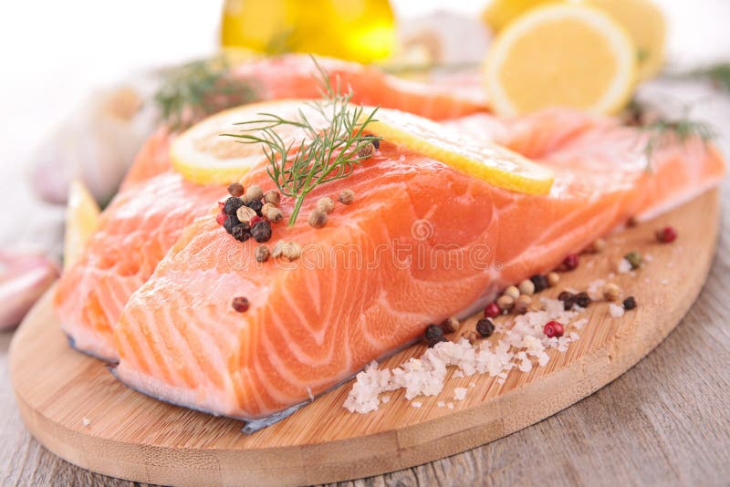 Raw salmon stock photo. Image of close, food, lemon, cooking 48909508