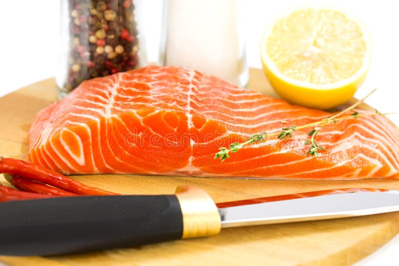 Raw salmon steak