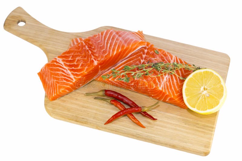 Raw salmon steak