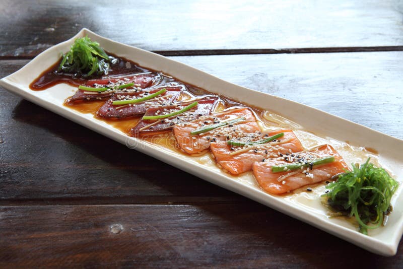 Raw Salmon and Tuna with Japanese Sauce Stock Image Image of japanese