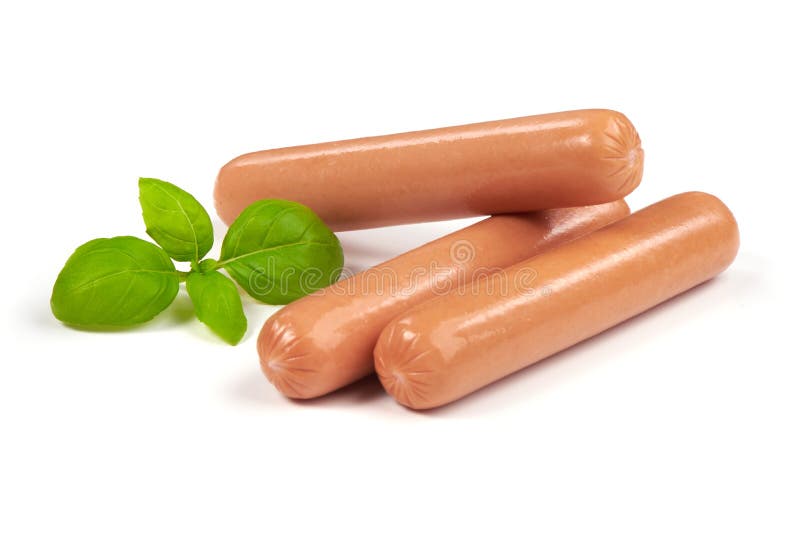 Raw sausages with basil, isolated on white background stock images Raw sausages with basil, isolated on white background stock images