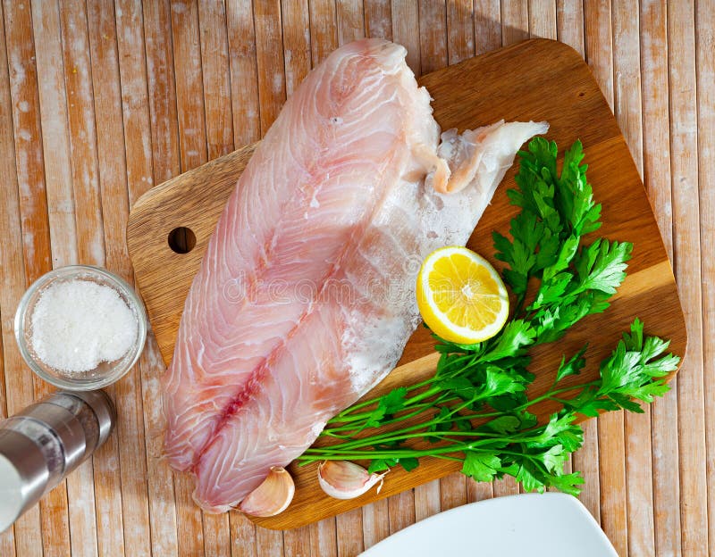Raw Seafood, Fresh Perch Fillet on Board Stock Photo Image of