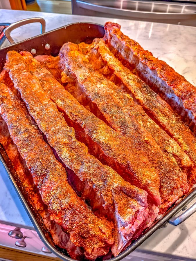 Raw Seasoned Bbq Ribs Ready for Cooking Stock Photo Image of ribs