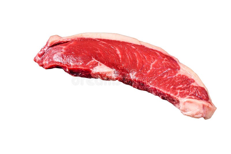 Raw Sirloin Steak on a Cleaver. Marble Beef. Isolated on White