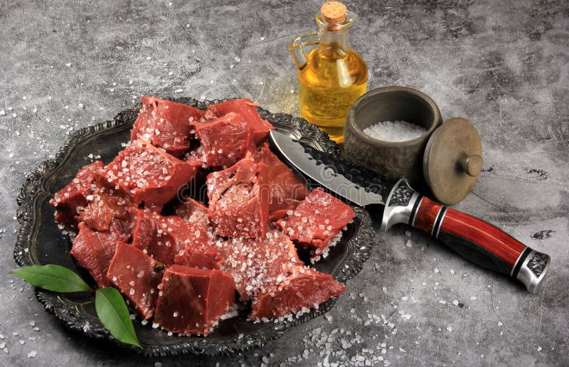 Raw Sliced Beef Heart on Black Background. Stock Image Image of