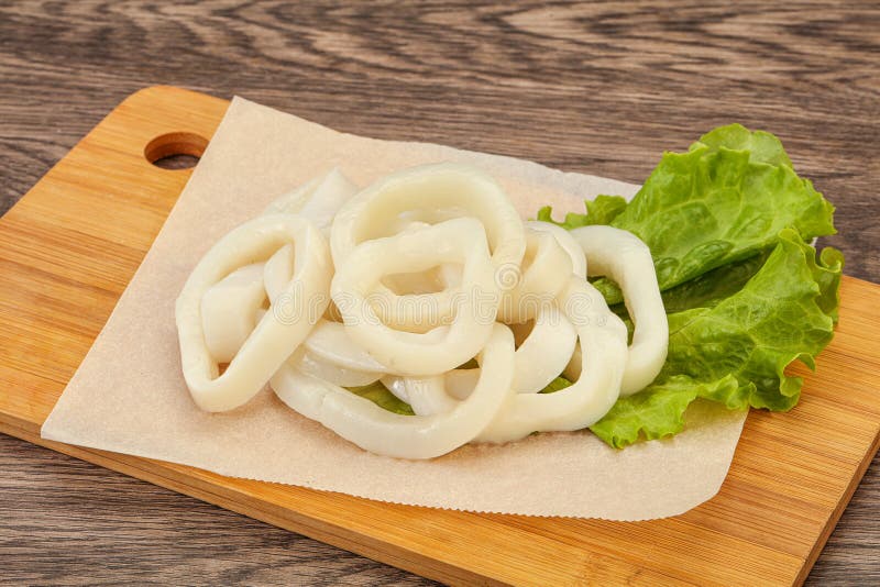 Raw squid rings for cooking