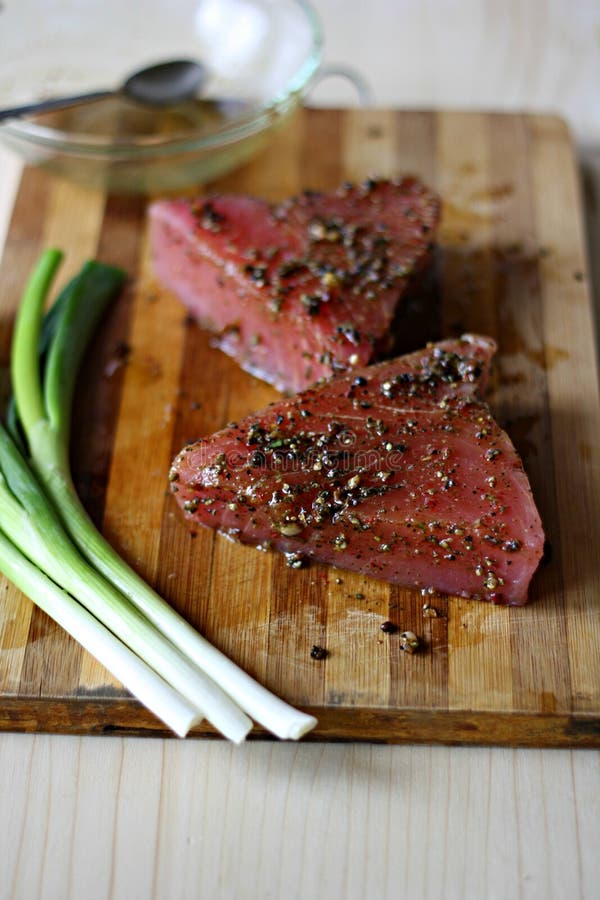 Raw Tuna Fish Steaks stock image. Image of wooden, food 49383921