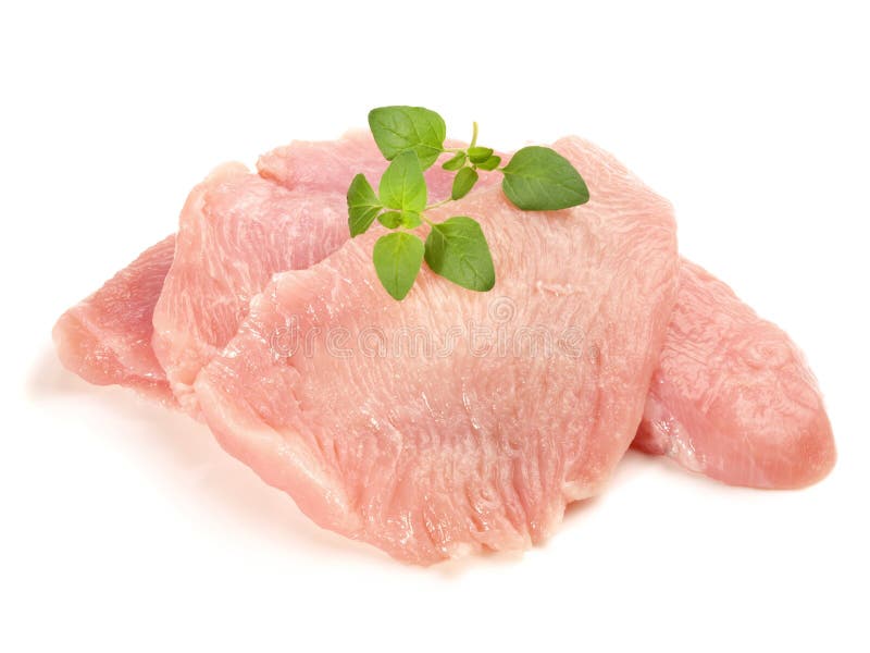 Fine Meat Raw Turkey Breast Slices on White Background Stock Image