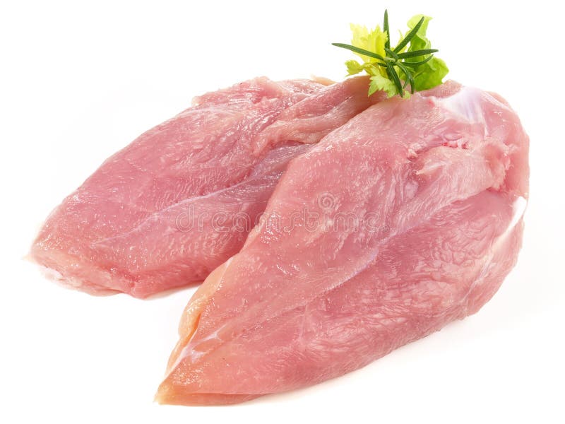 Raw Turkey Breast with Slices on White Background Isolated Stock