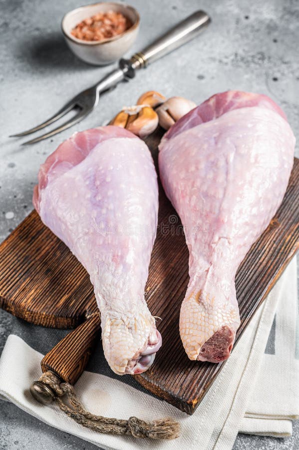 Raw Turkey Legs, Poultry Meat. Gray Background Stock Photo Image of