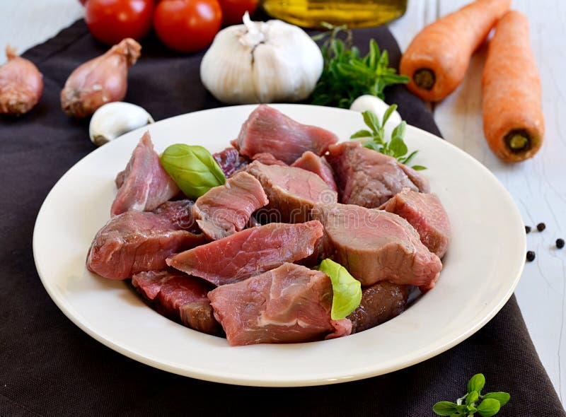 Raw Veal in Pieces for Beef Stew Stock Photo Image of garlic