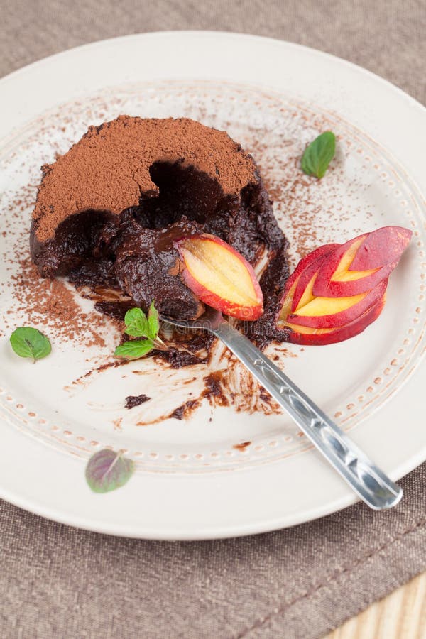 Raw Vegan Avocado Chocolate Mousse with Nectarine Stock Photo Image