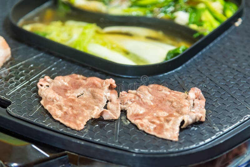 Raw Wagyu Beef Grill on the Electric Grill Stock Photo Image of