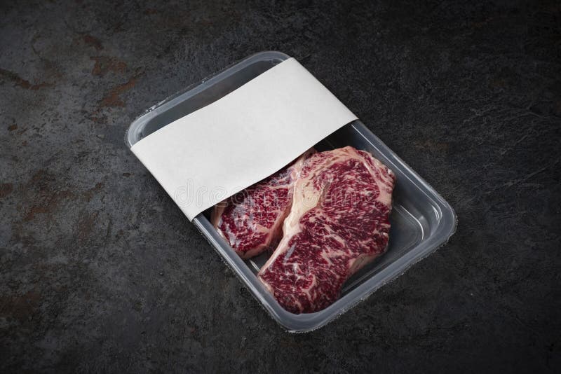 Download Raw Wagyu Marbled Beef Steak In Vacuum Packaging Stock Image Image Of Pack Mockup 202847795