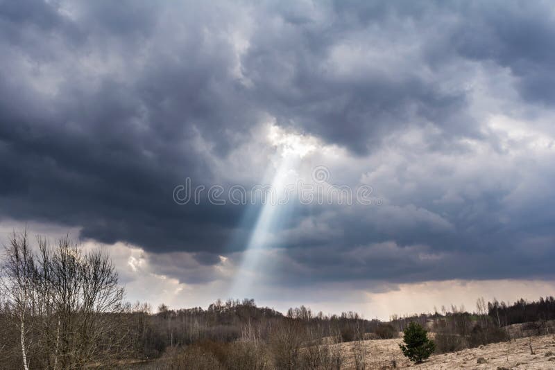 A ray of light from the clouds, early spring nature royalty free stock photography