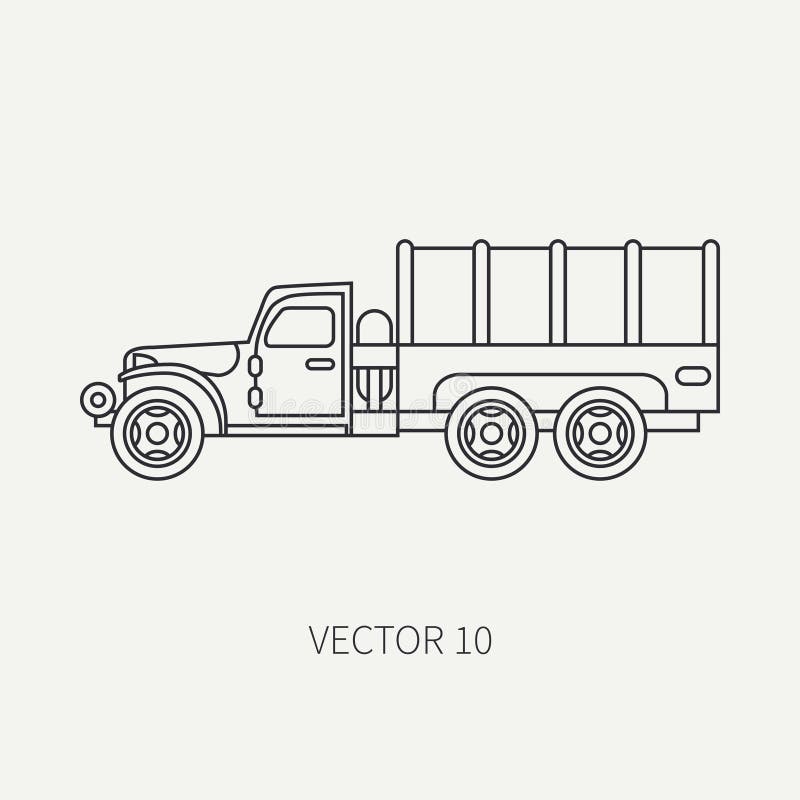 Rayez le camion d'armée de chariot de bâche d'icône de vecteur de plaine plate Véhicule militaire Style de vintage de bande dessi illustration libre de droits Rayez le camion d'armée de chariot de bâche d'icône de vecteur de plaine plate Véhicule militaire Style de vintage de bande dessi illustration libre de droits