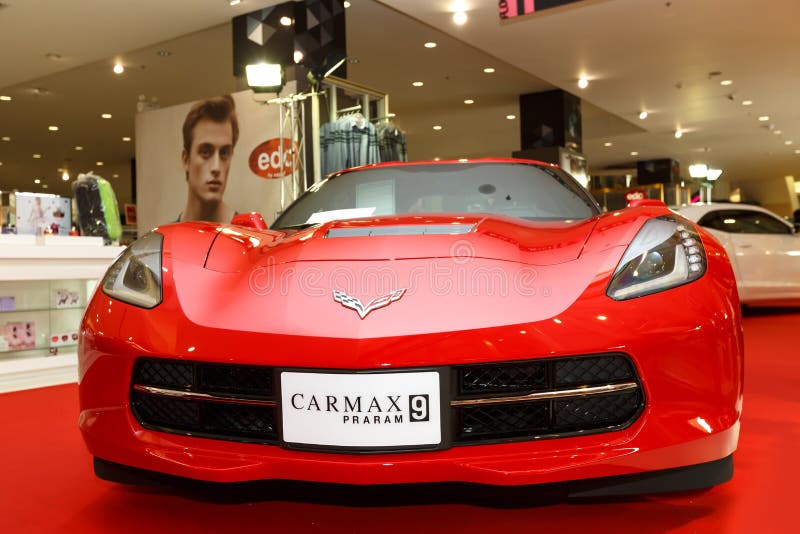 RAYONG, THAILAND - FEBRUARY 13-18:Chevrolet Corvettes Stingray car on display at Laemtong Shopping Plaza Rayong in The Motor Show 2014 on February 13-18, 2014 in Rayong, Thailand. RAYONG, THAILAND - FEBRUARY 13-18:Chevrolet Corvettes Stingray car on display at Laemtong Shopping Plaza Rayong in The Motor Show 2014 on February 13-18, 2014 in Rayong, Thailand.