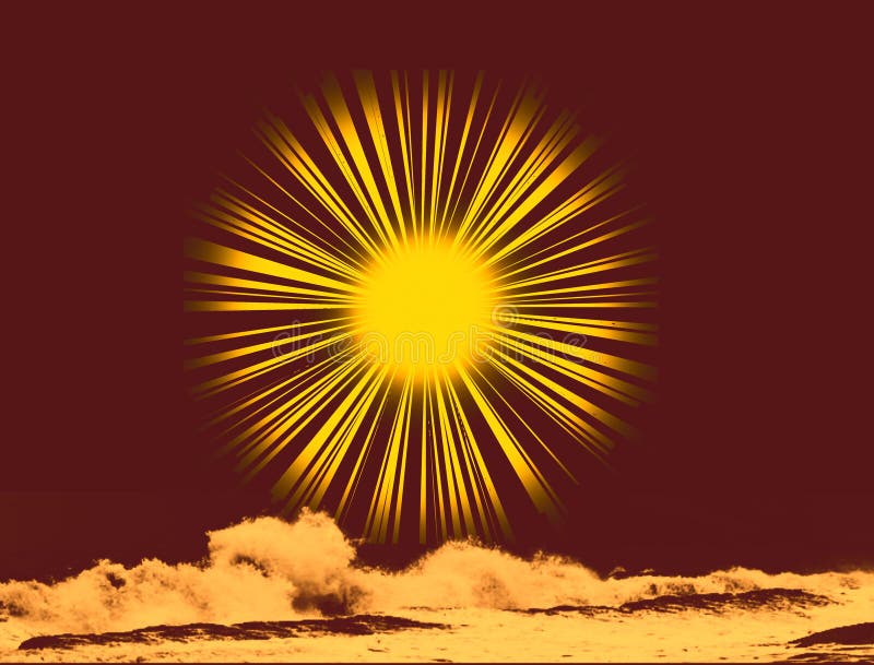 Rayos De Sol Ilustración Abstracta Sobre El Fondo Del Cielo Sobre Las Olas  Del Mar Y Las Nubes Color Sepia. Stock de ilustración - Ilustración de  ambiente, amanecer: 191189486