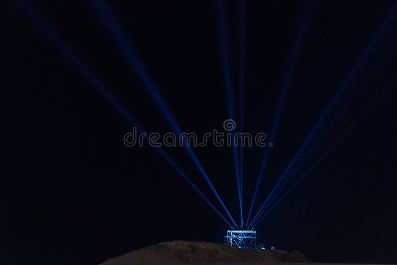 The Rays from the Spotlights into the Night Sky Stock Image Image of