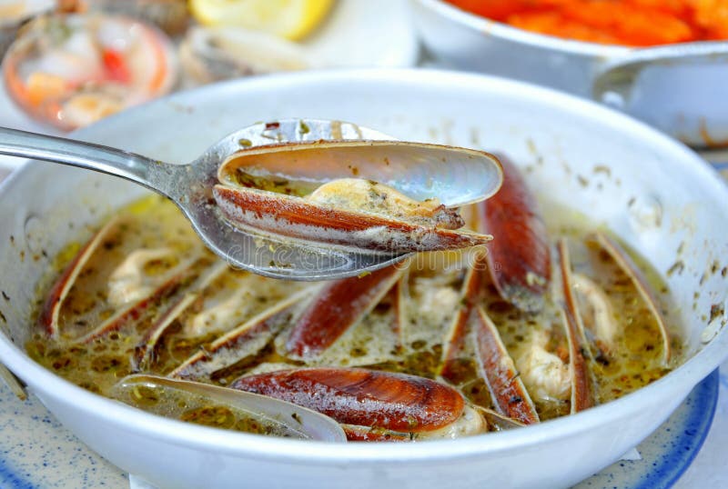 Cooked Clams in White Wine Sauce Stock Photo Image of cooking, forks