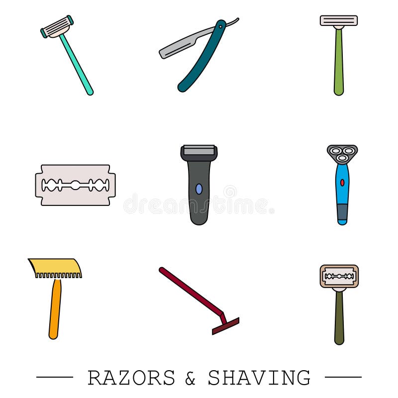 Razor vector color icon set. collection of 9 razor outline icons. editable razor icons for web and mobile. shaving. Shaver blade